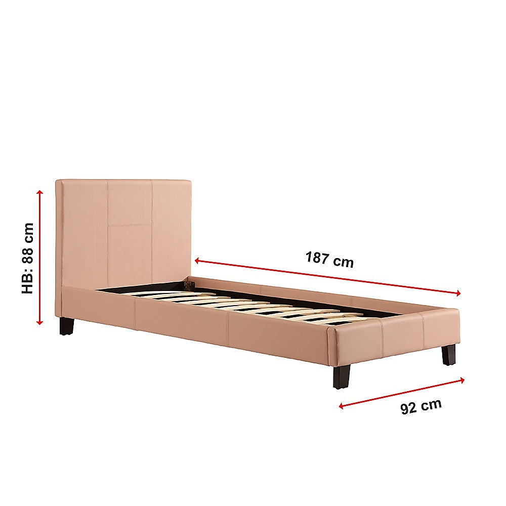 Single PU Leather Bed Frame Pink-Bed Frames-PEROZ Accessories