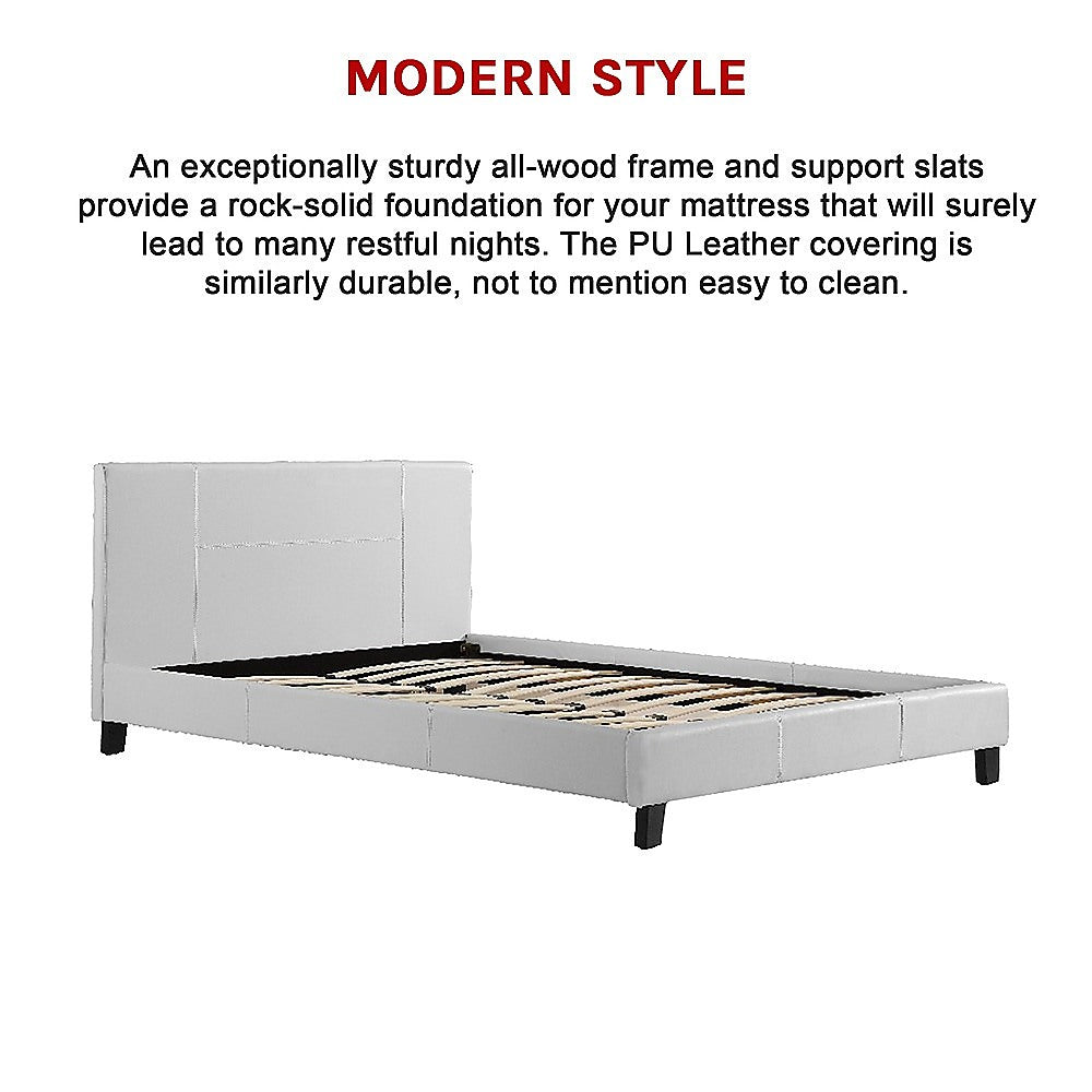 Double PU Leather Bed Frame White-Bed Frames-PEROZ Accessories