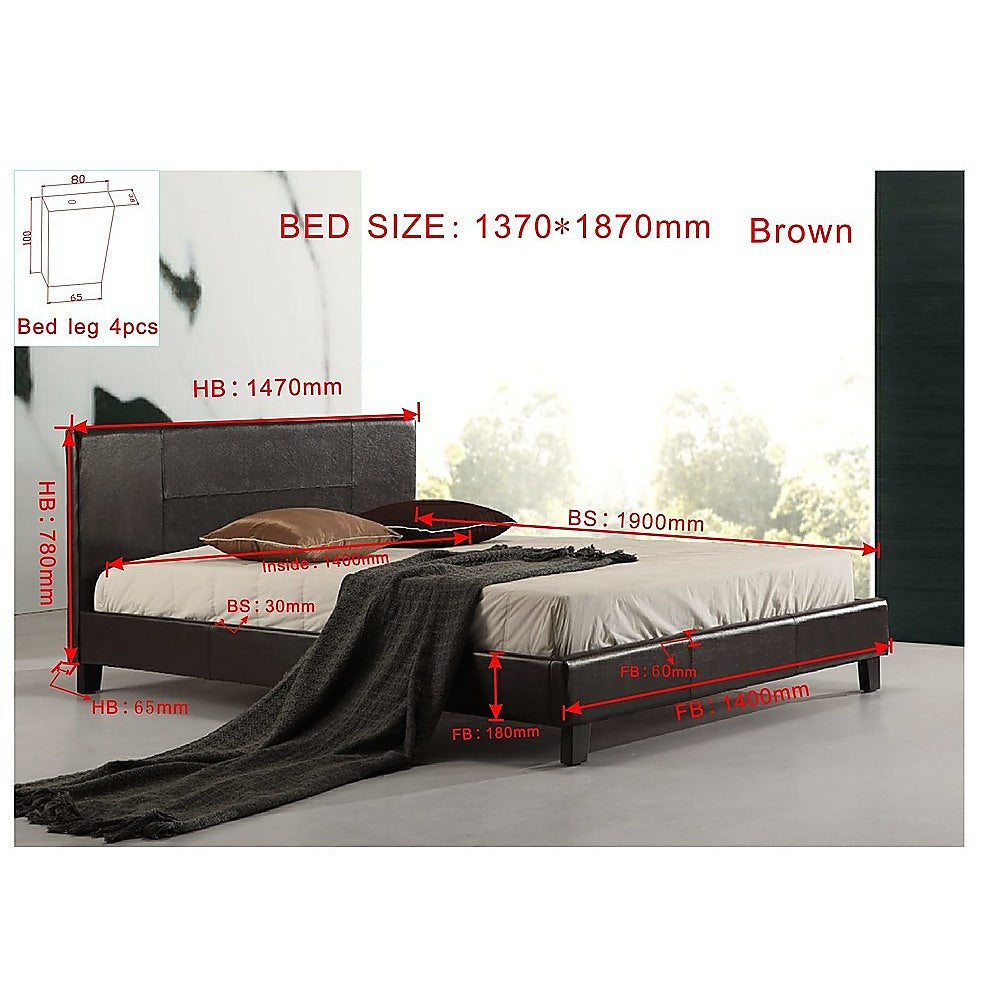 Double PU Leather Bed Frame Brown-Furniture > Bedroom-PEROZ Accessories