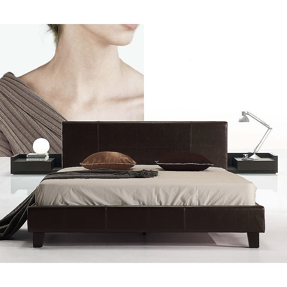 Double PU Leather Bed Frame Brown-Furniture > Bedroom-PEROZ Accessories
