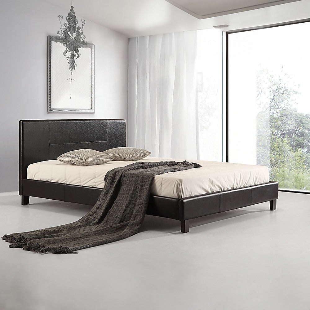 Double PU Leather Bed Frame Black-Furniture > Bedroom-PEROZ Accessories