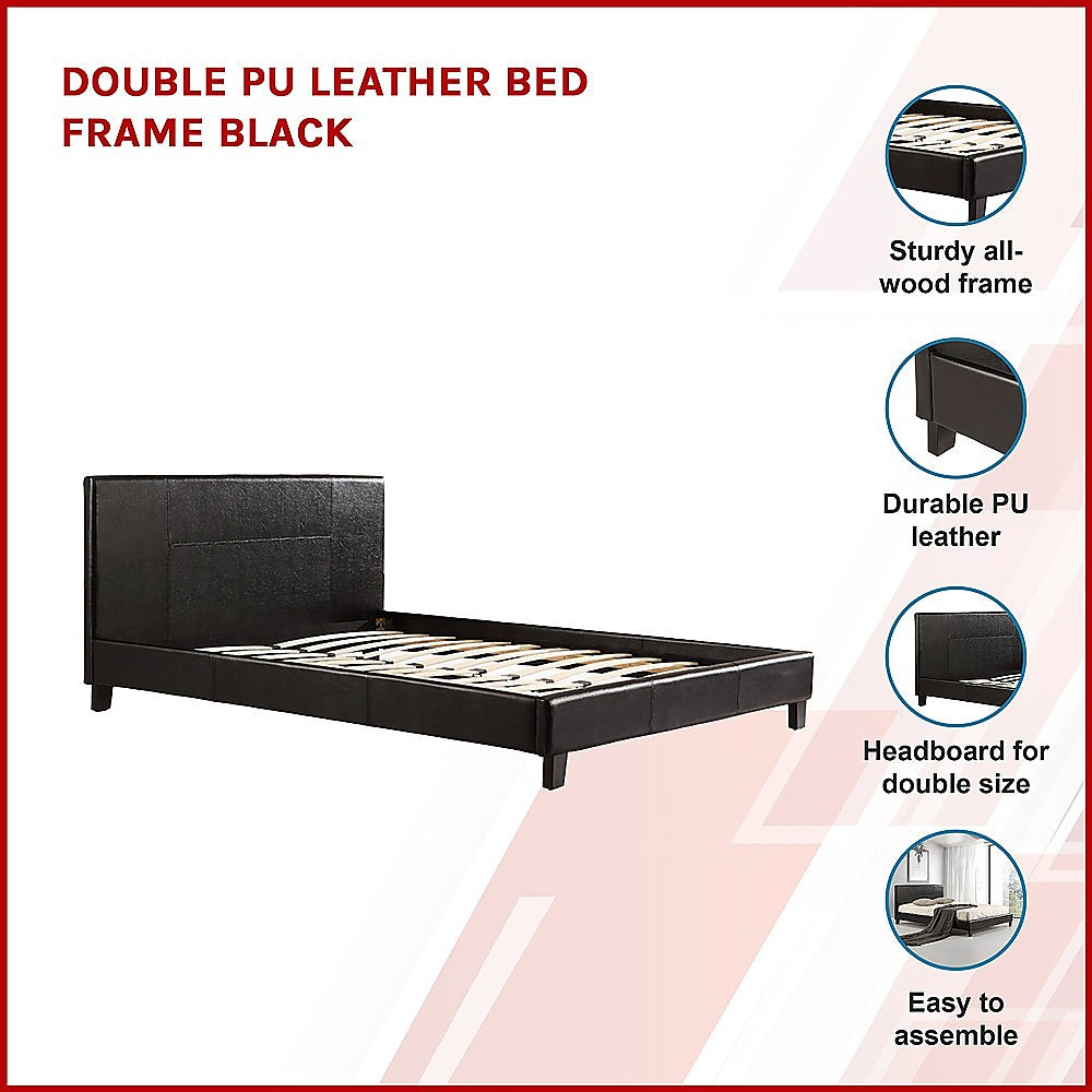 Double PU Leather Bed Frame Black-Furniture > Bedroom-PEROZ Accessories