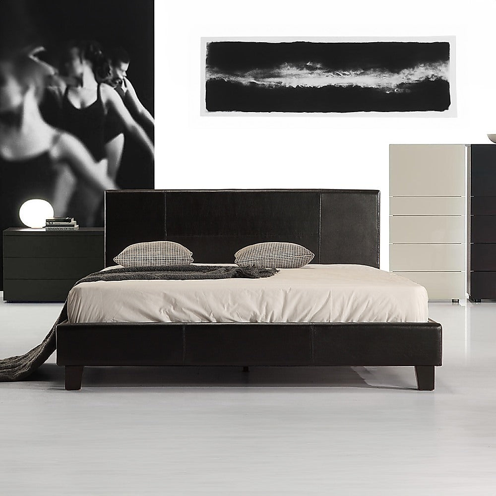 Double PU Leather Bed Frame Black-Furniture > Bedroom-PEROZ Accessories