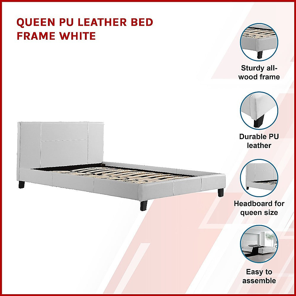 Queen PU Leather Bed Frame White-Furniture > Bedroom-PEROZ Accessories