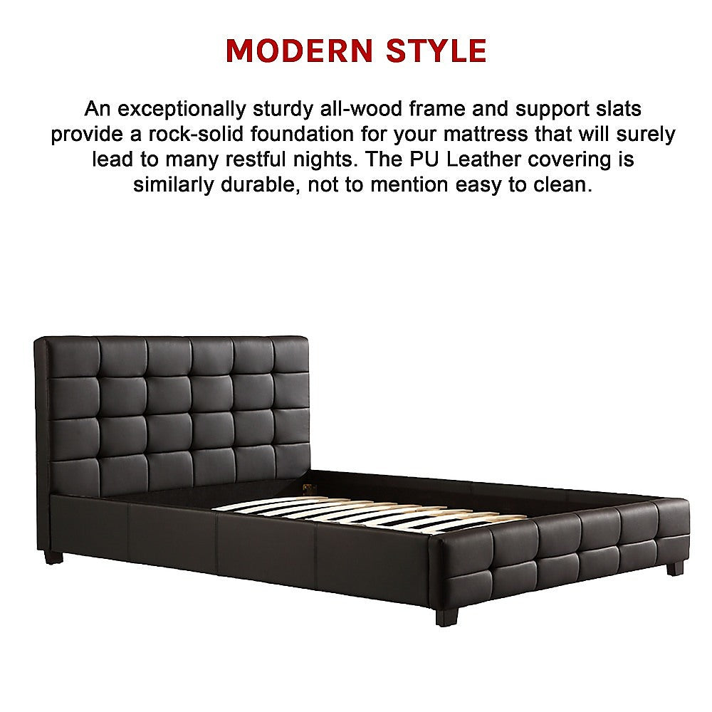 Double PU Leather Deluxe Bed Frame Black-Furniture > Bedroom-PEROZ Accessories