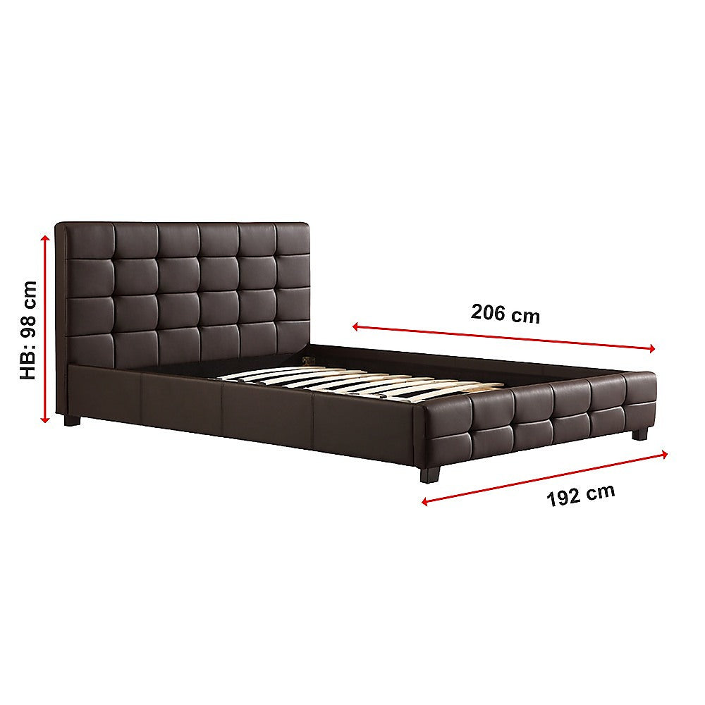 Queen PU Leather Deluxe Bed Frame Brown-Furniture > Bedroom-PEROZ Accessories