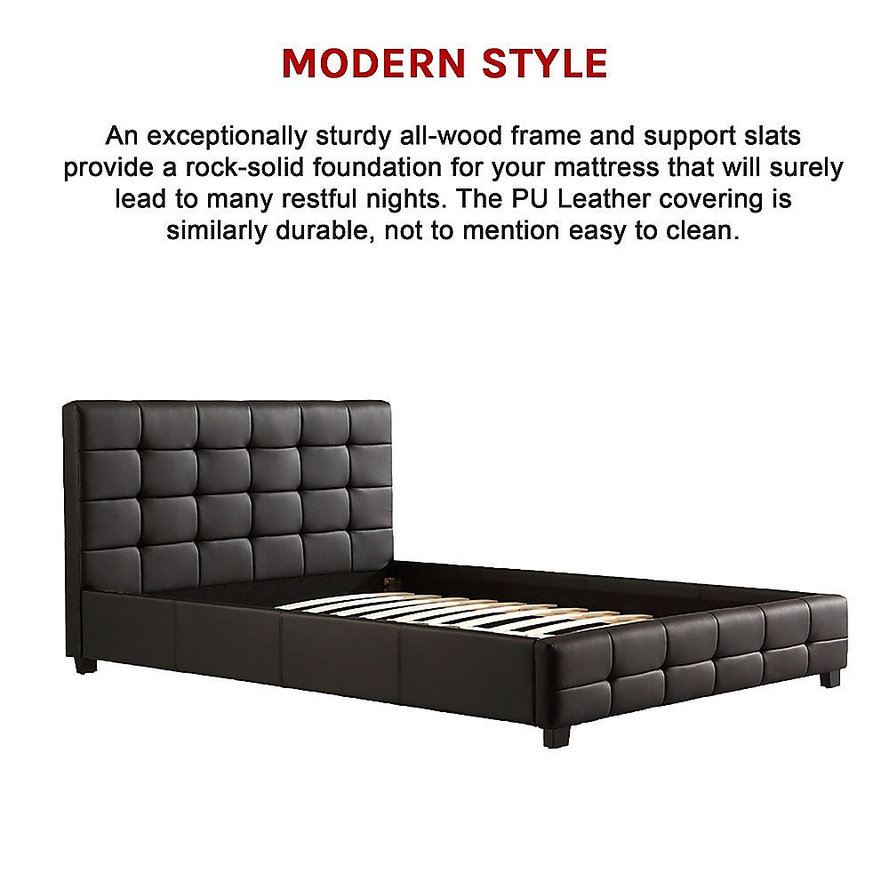 Queen PU Leather Deluxe Bed Frame Black-Furniture > Bedroom-PEROZ Accessories