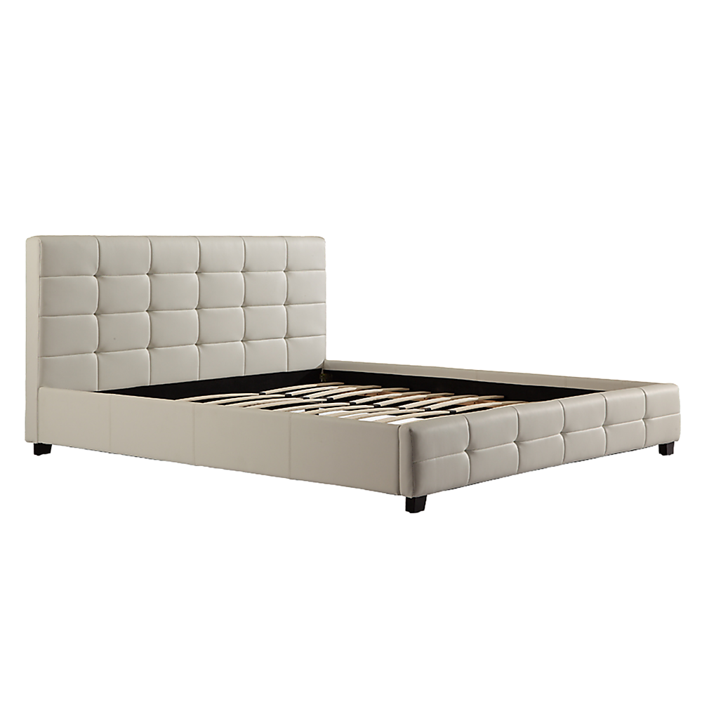 King PU Leather Deluxe Bed Frame White-Bed Frames-PEROZ Accessories