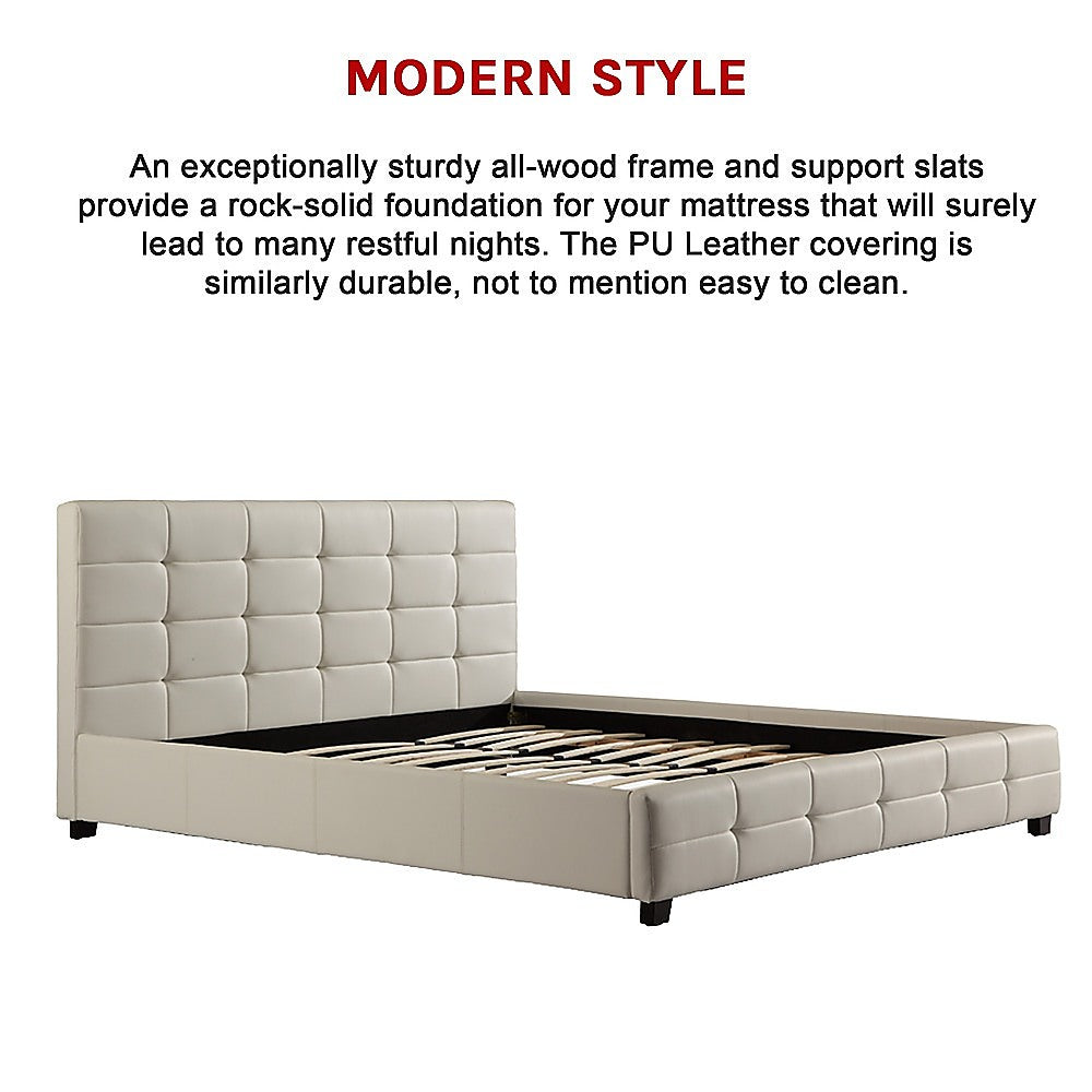 King PU Leather Deluxe Bed Frame White-Bed Frames-PEROZ Accessories