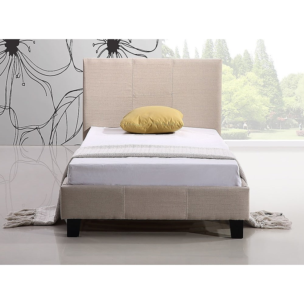Single Linen Fabric Bed Frame Beige-Furniture > Bedroom-PEROZ Accessories