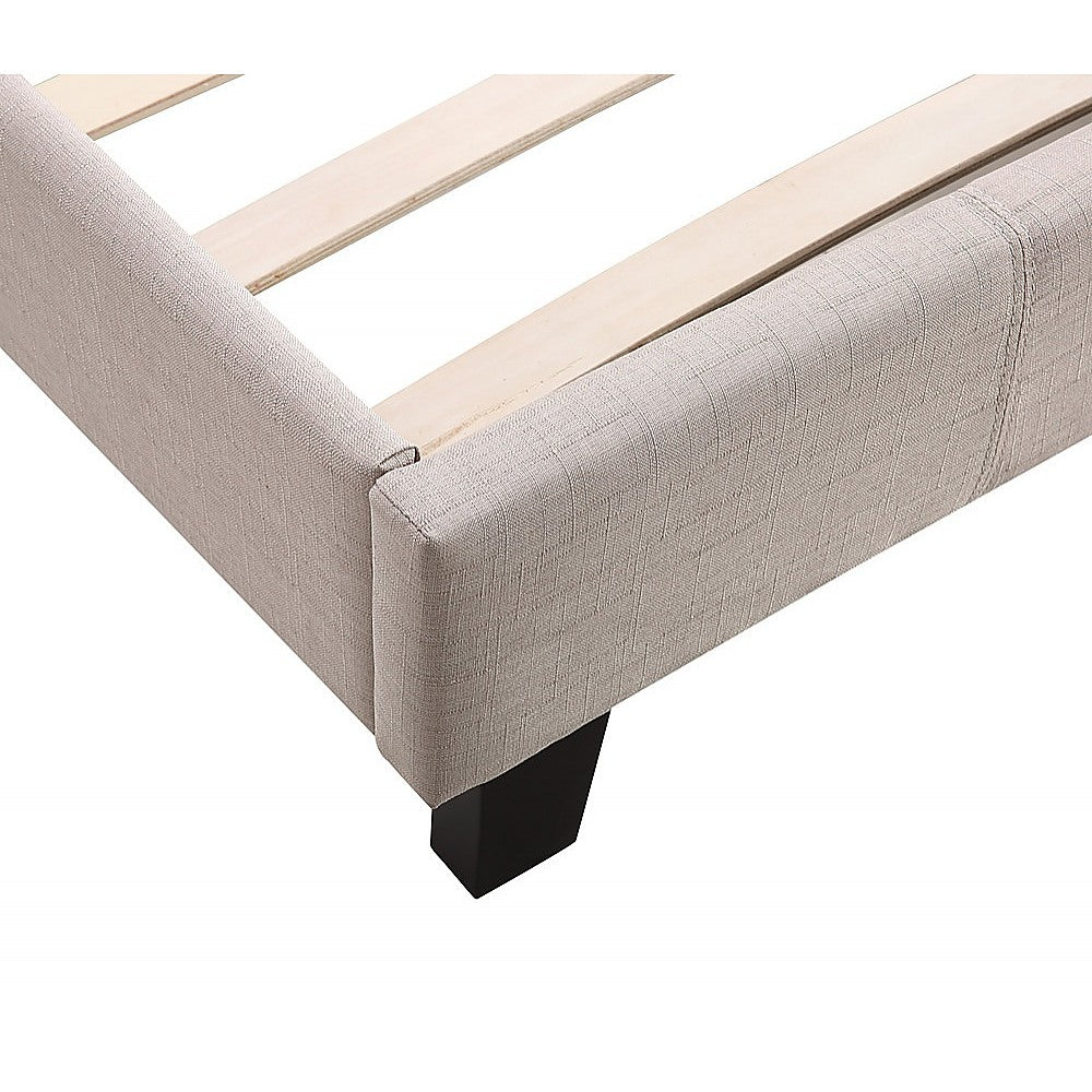 Single Linen Fabric Bed Frame Beige-Furniture > Bedroom-PEROZ Accessories
