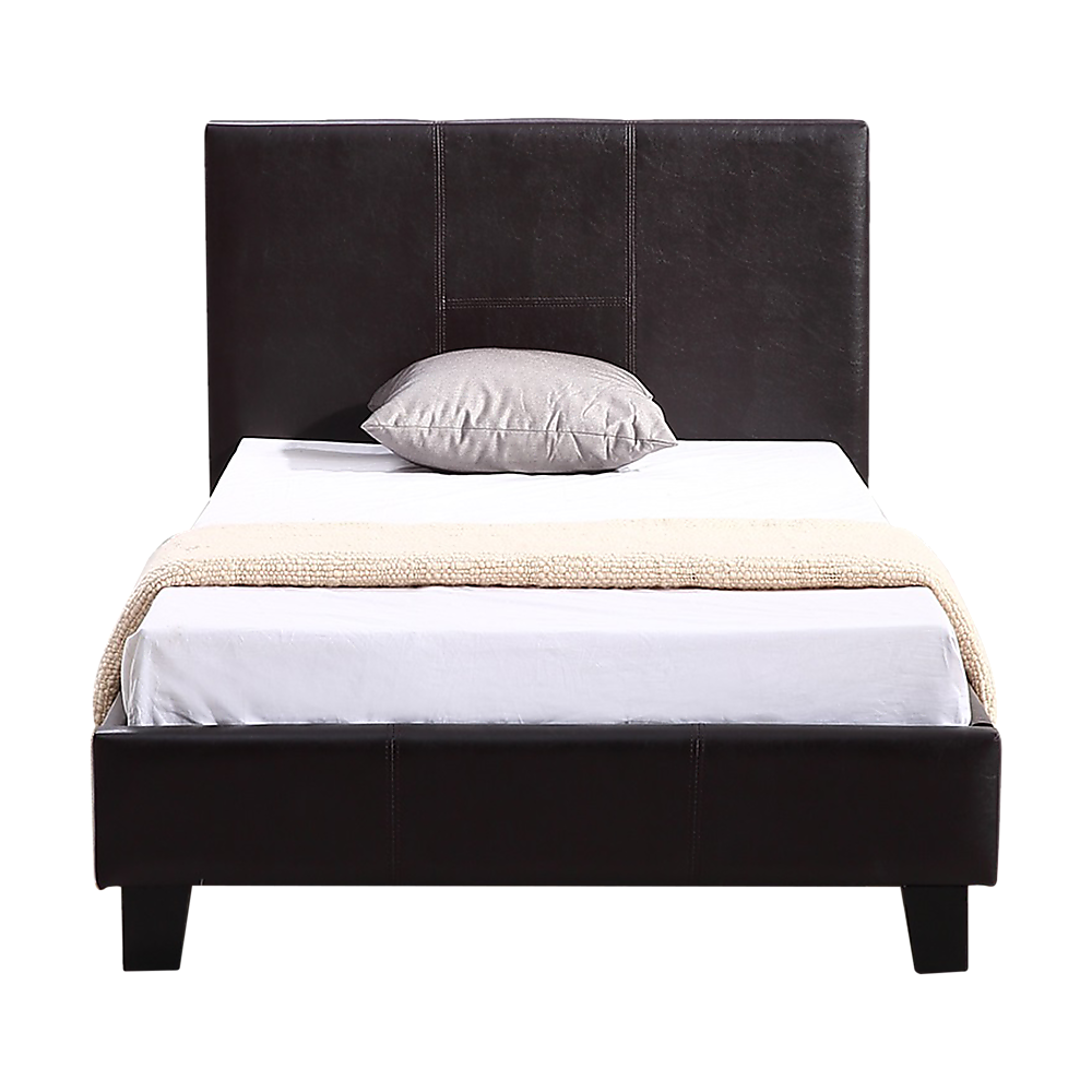 Single PU Leather Bed Frame Brown-Furniture > Bedroom-PEROZ Accessories