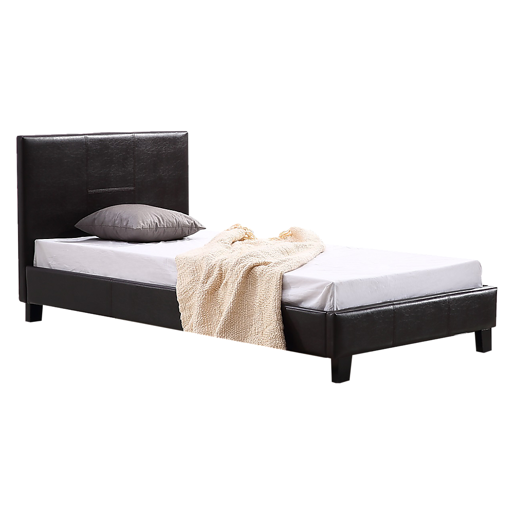 Single PU Leather Bed Frame Brown-Furniture > Bedroom-PEROZ Accessories