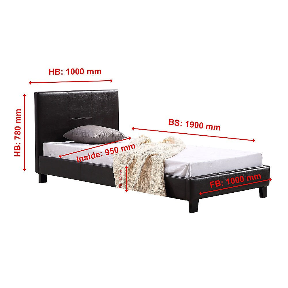 Single PU Leather Bed Frame Brown-Furniture > Bedroom-PEROZ Accessories