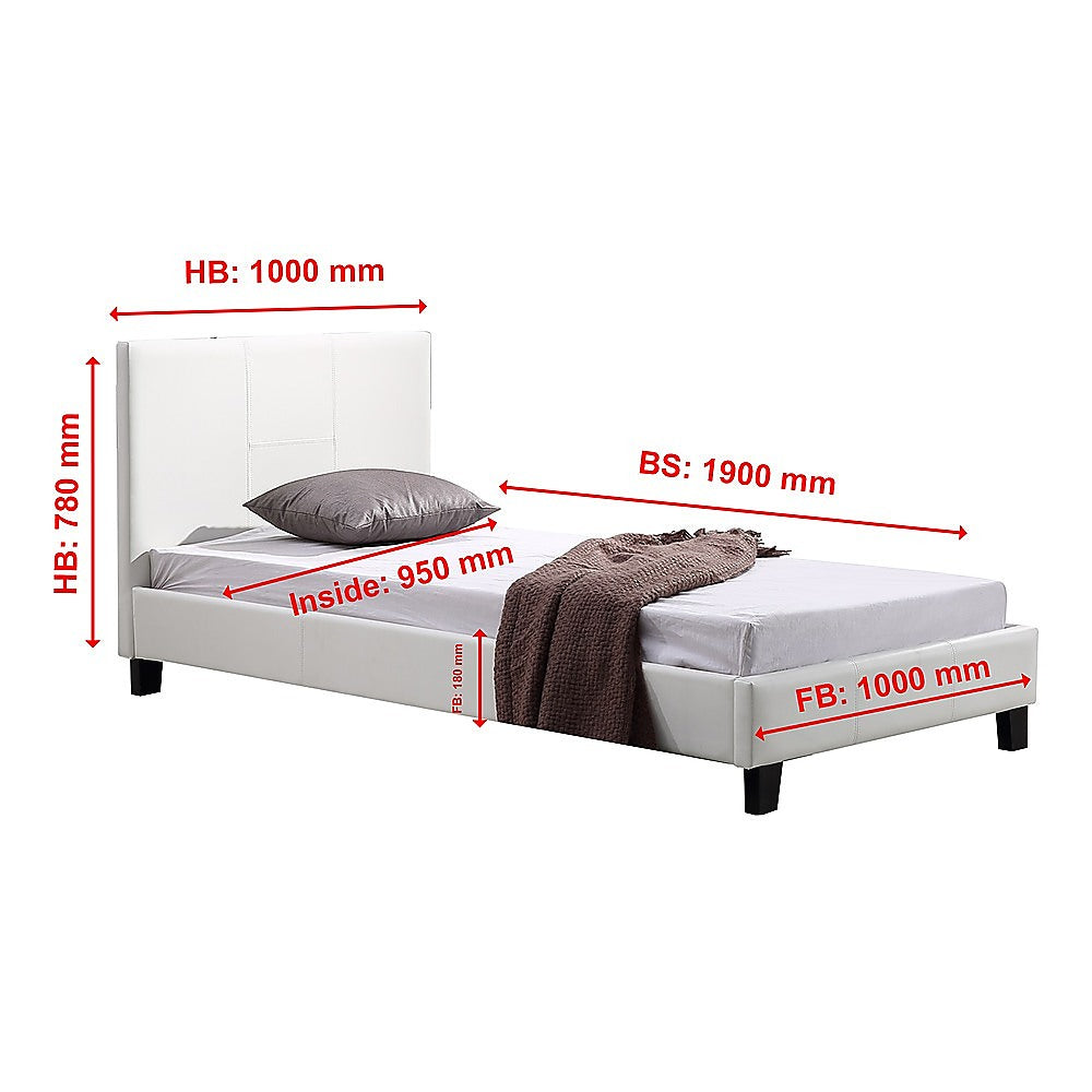 Single PU Leather Bed Frame White-Furniture > Bedroom-PEROZ Accessories