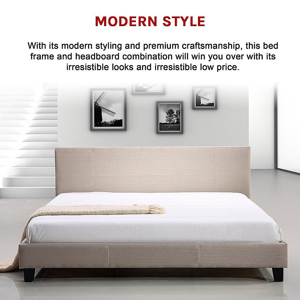 King Linen Fabric Bed Frame Beige-Furniture > Bedroom-PEROZ Accessories