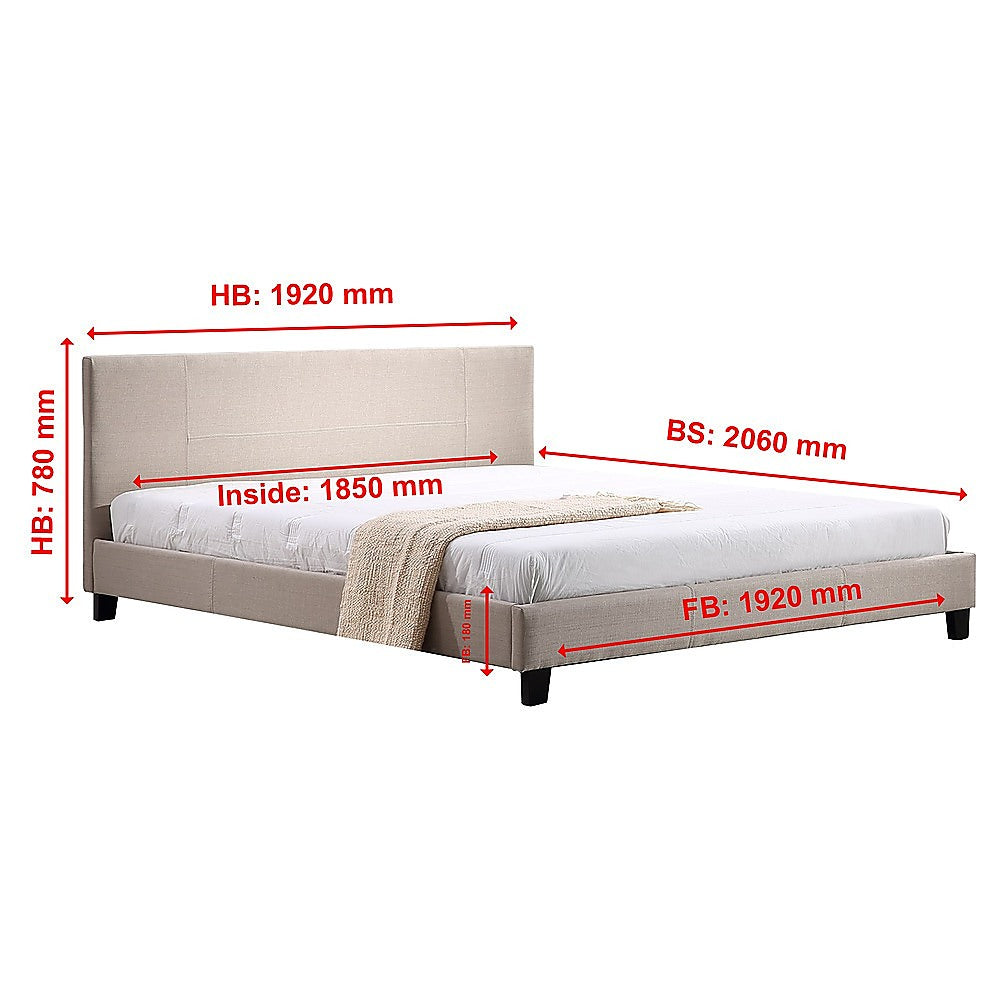King Linen Fabric Bed Frame Beige-Furniture > Bedroom-PEROZ Accessories