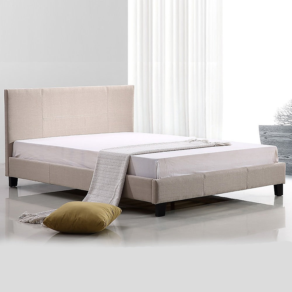 Double Linen Fabric Bed Frame Beige-Furniture > Bedroom-PEROZ Accessories
