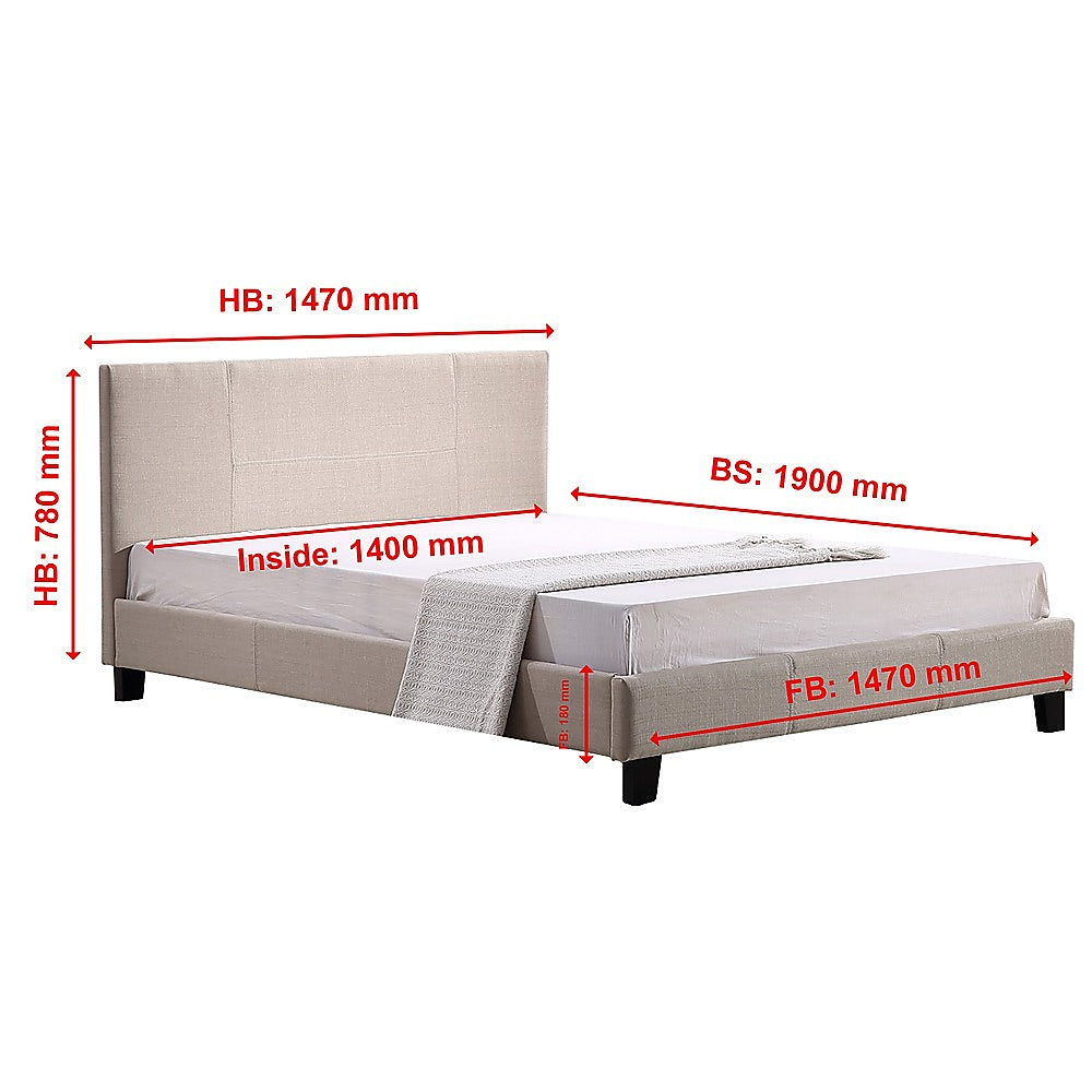 Double Linen Fabric Bed Frame Beige-Furniture > Bedroom-PEROZ Accessories