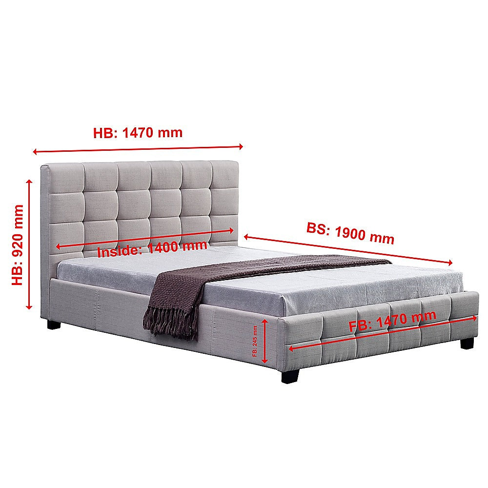 Linen Fabric Double Deluxe Bed Frame Beige-Furniture > Bedroom-PEROZ Accessories