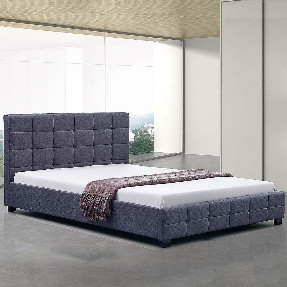 Linen Fabric Double Deluxe Bed Frame Grey-Furniture > Bedroom-PEROZ Accessories