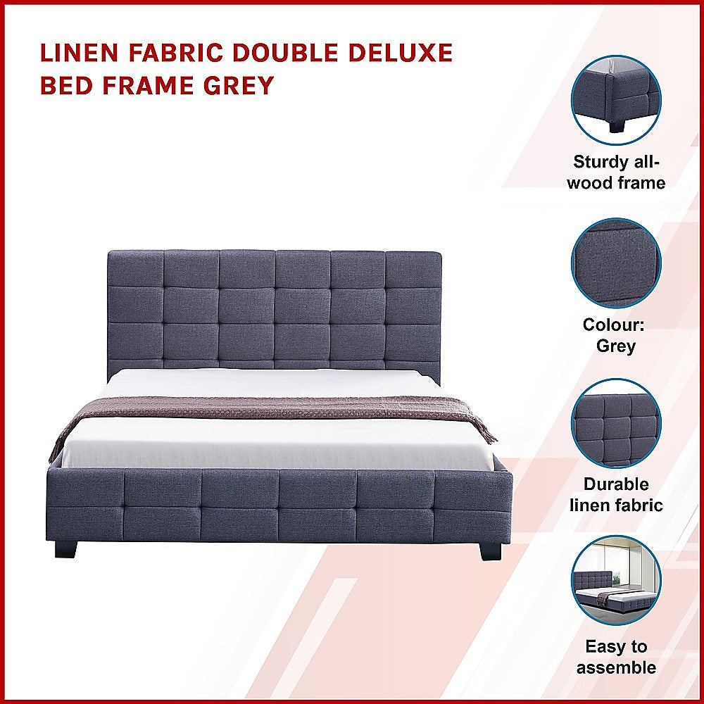 Linen Fabric Double Deluxe Bed Frame Grey-Furniture > Bedroom-PEROZ Accessories