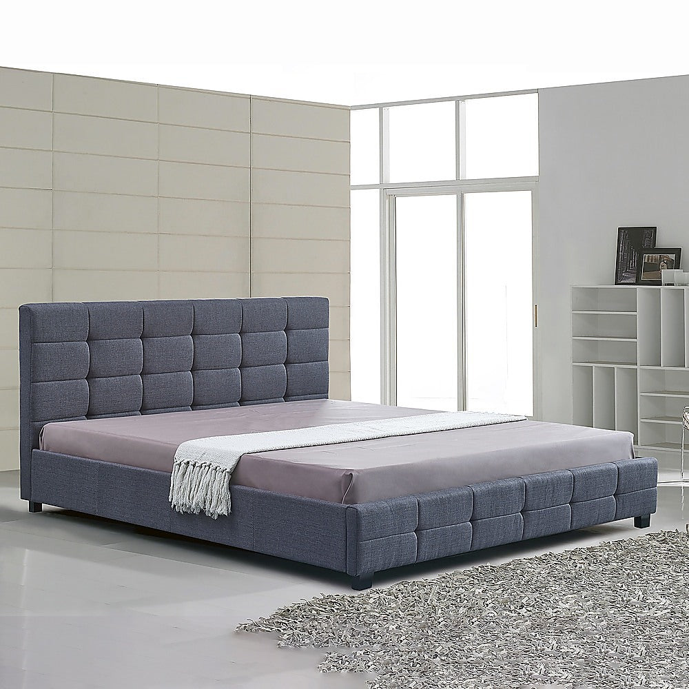Linen Fabric King Deluxe Bed Frame Grey-Furniture > Bedroom-PEROZ Accessories