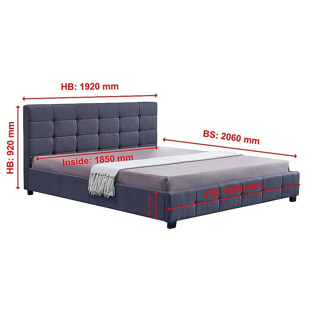 Linen Fabric King Deluxe Bed Frame Grey-Furniture > Bedroom-PEROZ Accessories