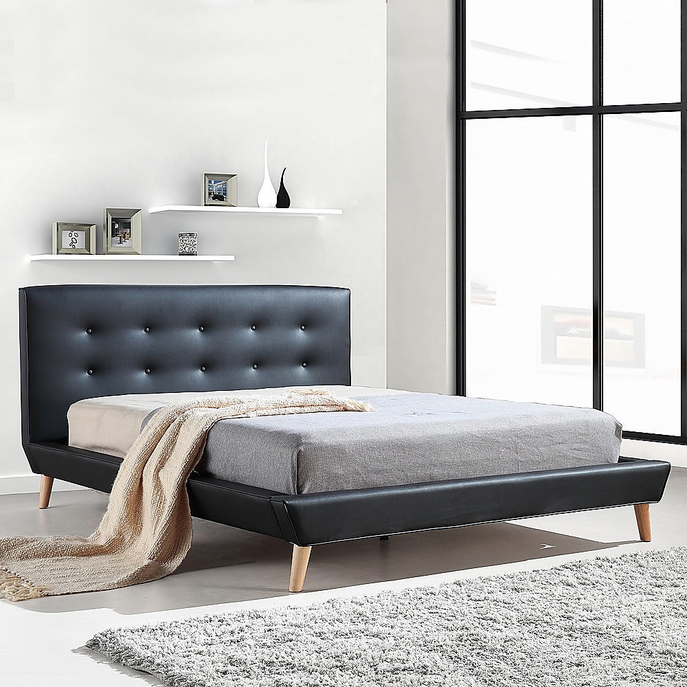 Double PU Leather Deluxe Bed Frame Black-Furniture > Bedroom-PEROZ Accessories