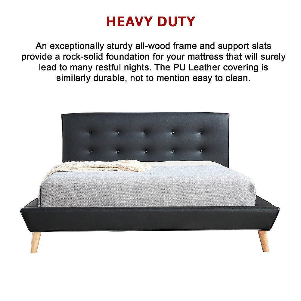 Double PU Leather Deluxe Bed Frame Black-Furniture > Bedroom-PEROZ Accessories