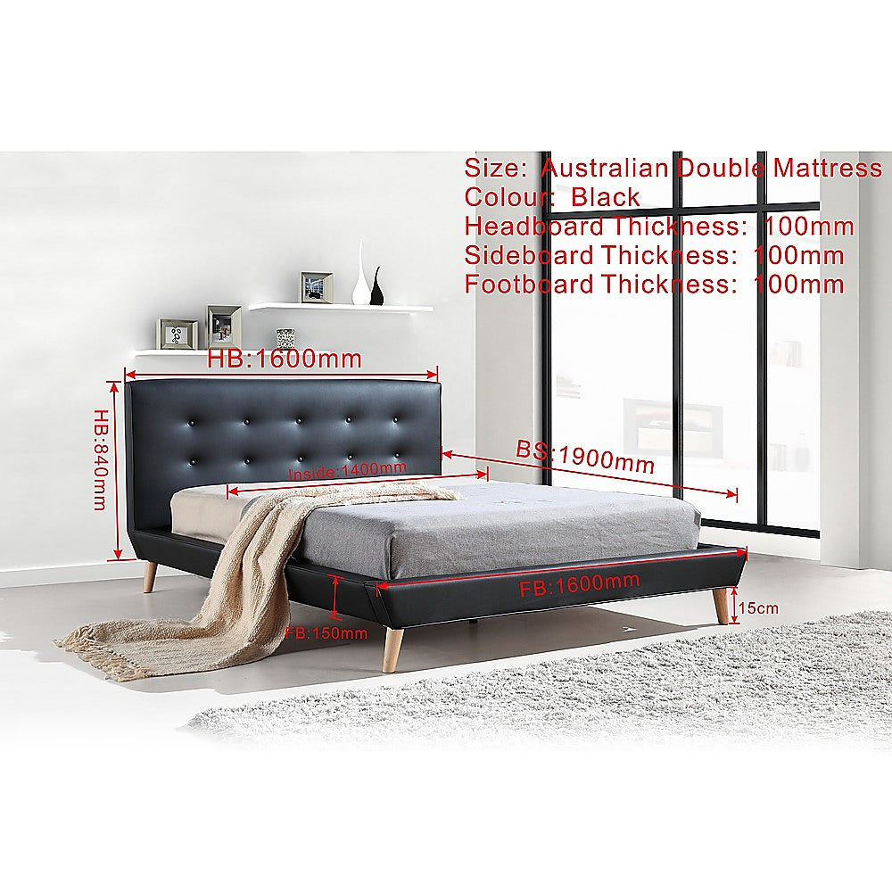 Double PU Leather Deluxe Bed Frame Black-Furniture > Bedroom-PEROZ Accessories