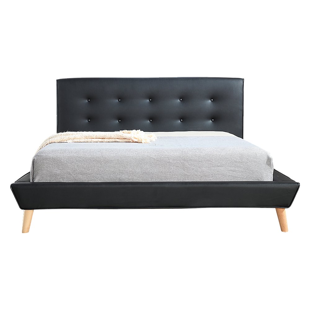Queen PU Leather Deluxe Bed Frame Black-Furniture > Bedroom-PEROZ Accessories