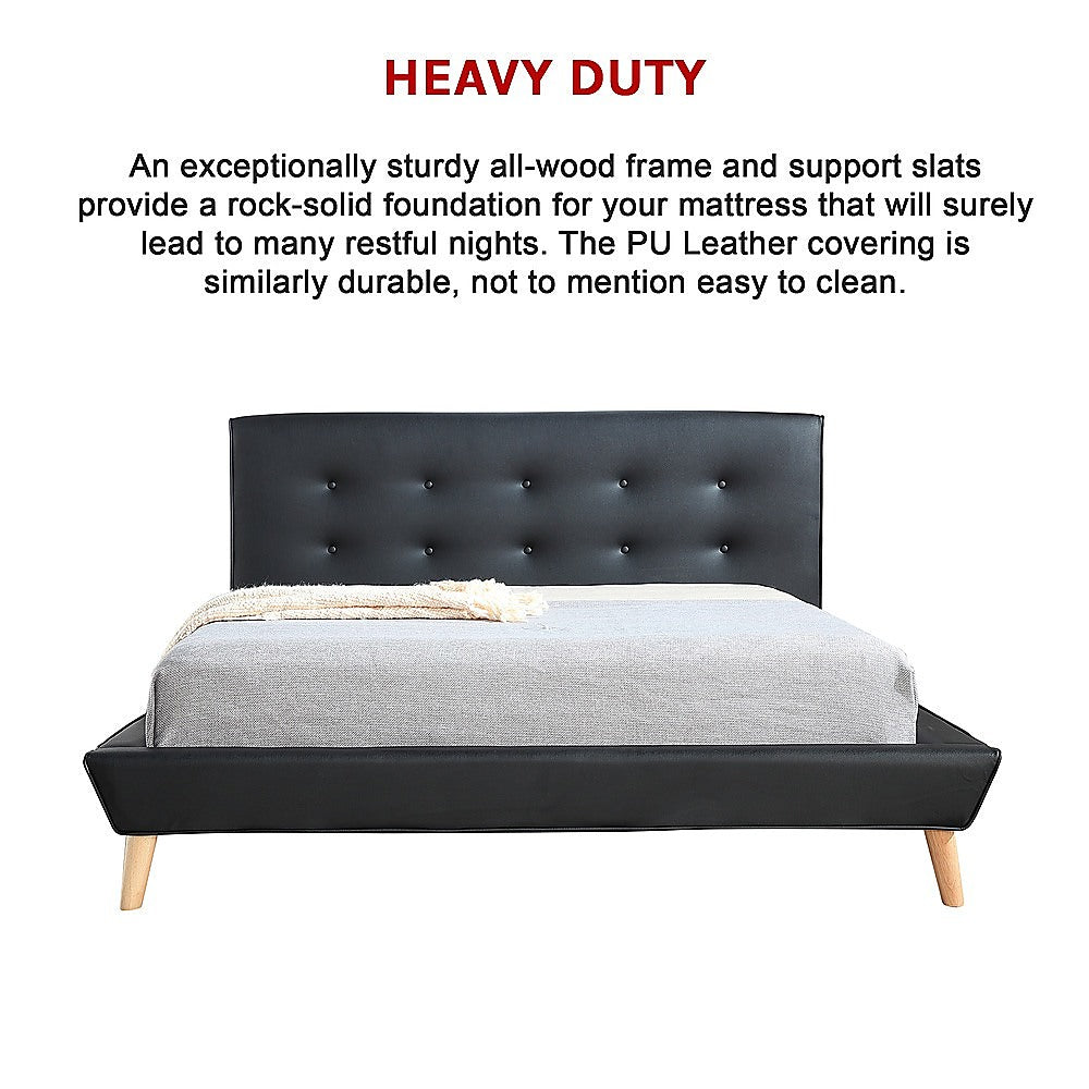 Queen PU Leather Deluxe Bed Frame Black-Furniture > Bedroom-PEROZ Accessories