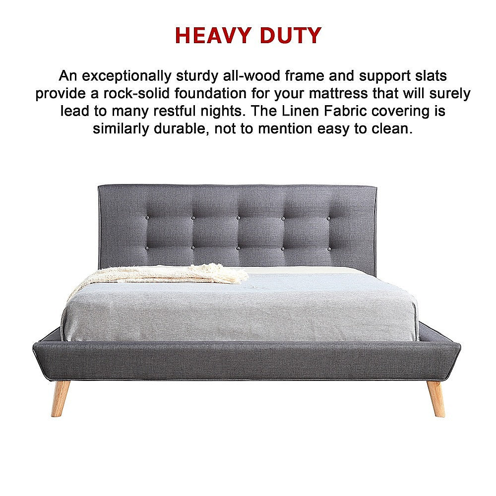 Queen Linen Fabric Deluxe Bed Frame Grey-Furniture > Bedroom-PEROZ Accessories