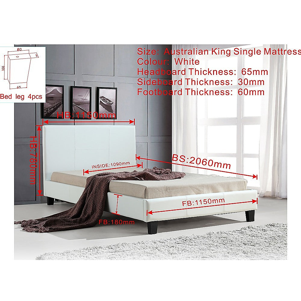 King Single PU Leather Bed Frame White-Furniture > Bedroom-PEROZ Accessories