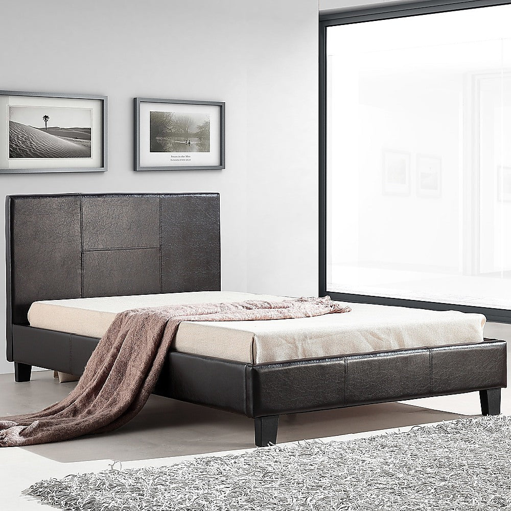 King Single PU Leather Bed Frame Brown-Furniture > Bedroom-PEROZ Accessories