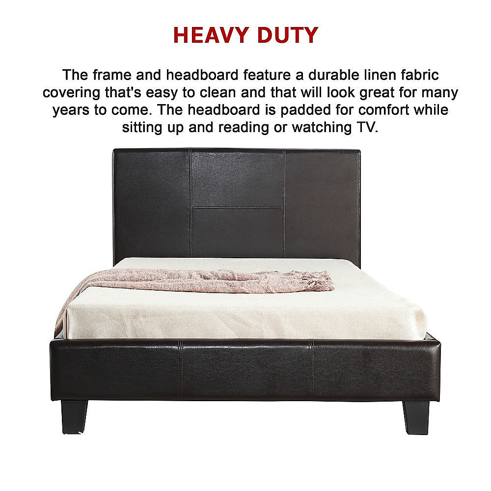 King Single PU Leather Bed Frame Brown-Furniture > Bedroom-PEROZ Accessories