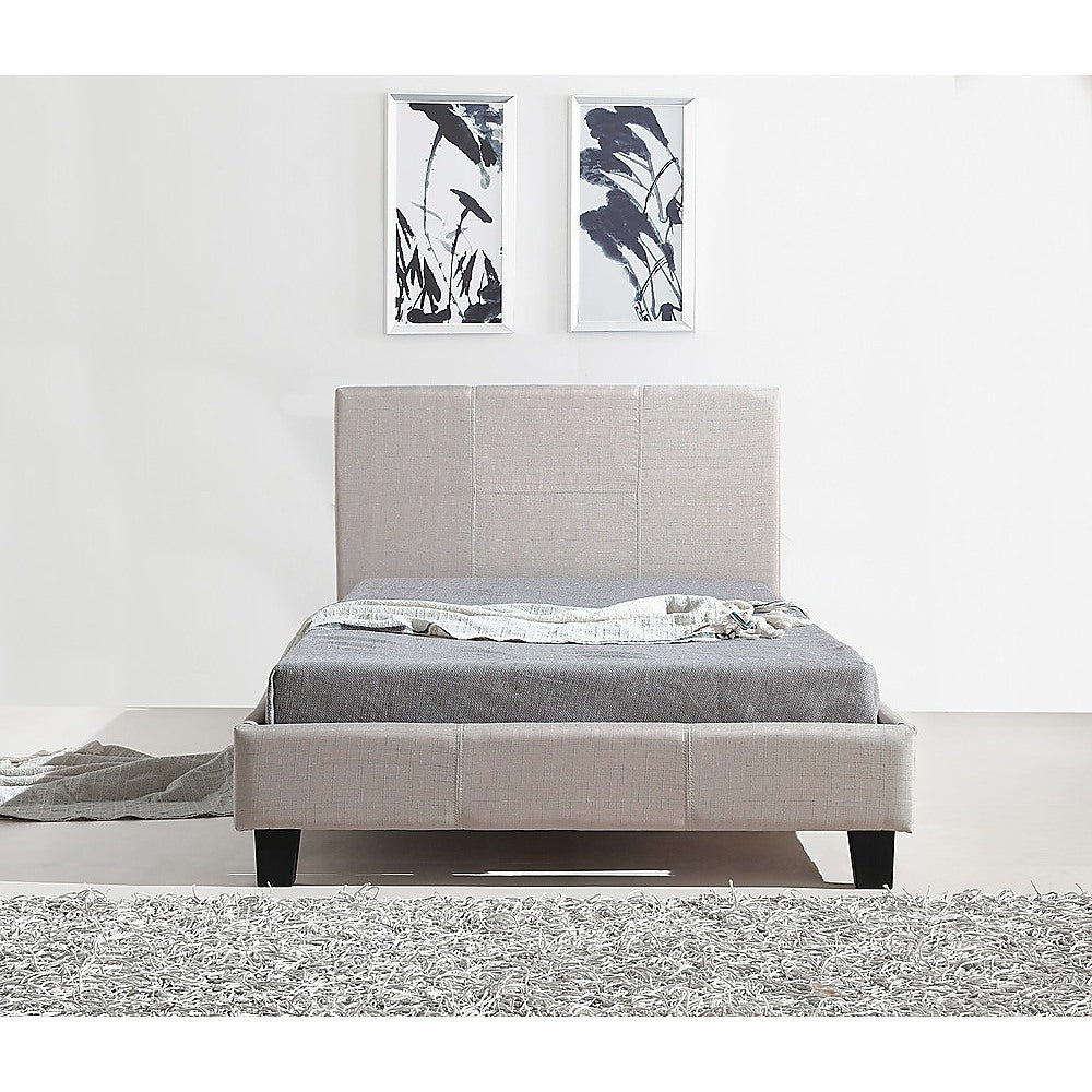 King Single Linen Fabric Bed Frame Beige-Furniture > Bedroom-PEROZ Accessories