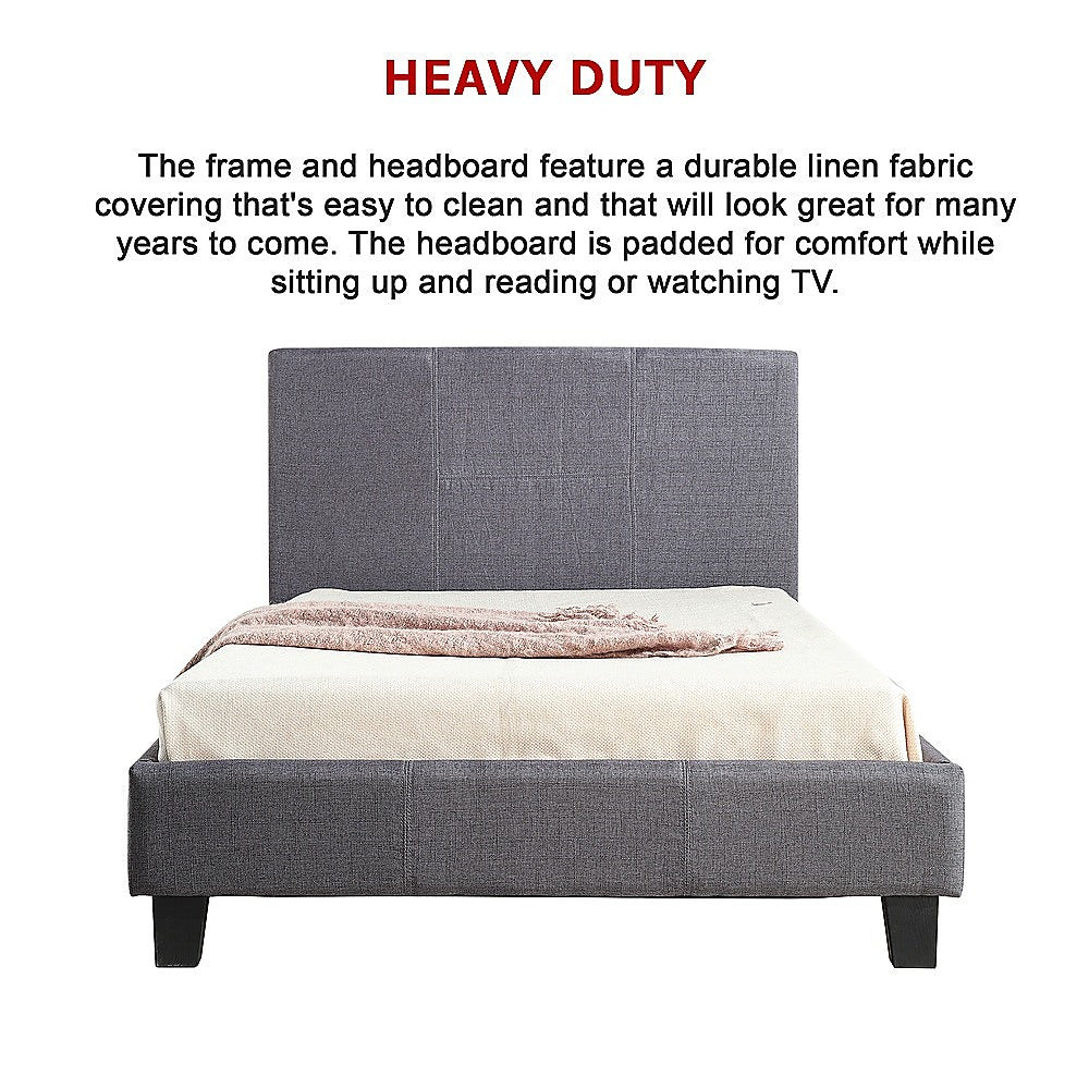 King Single Linen Fabric Bed Frame Grey-Furniture > Bedroom-PEROZ Accessories