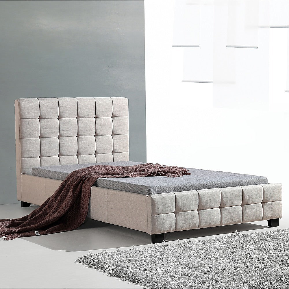 King Single Linen Fabric Deluxe Bed Frame Beige-Furniture > Bedroom-PEROZ Accessories