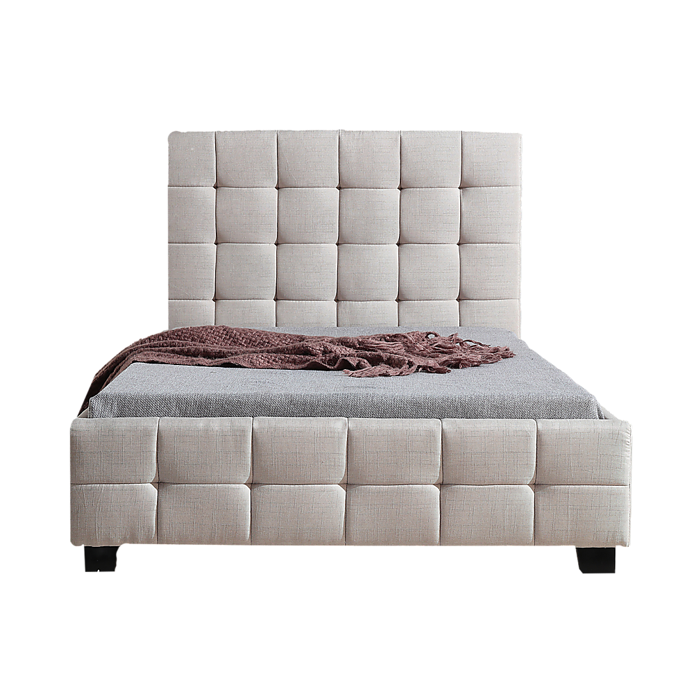 King Single Linen Fabric Deluxe Bed Frame Beige-Furniture > Bedroom-PEROZ Accessories