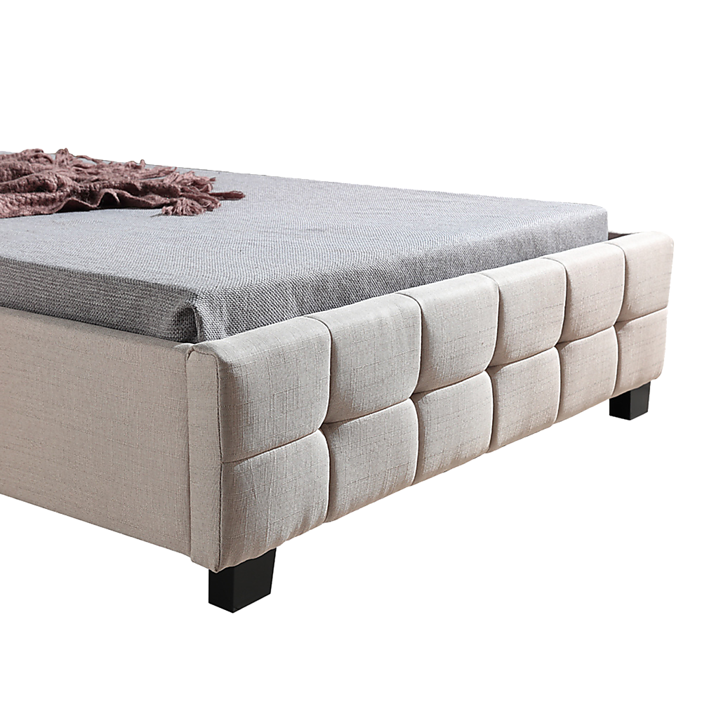 King Single Linen Fabric Deluxe Bed Frame Beige-Furniture > Bedroom-PEROZ Accessories