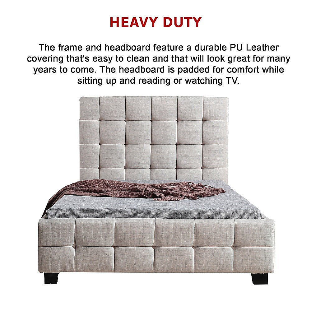 King Single Linen Fabric Deluxe Bed Frame Beige-Furniture > Bedroom-PEROZ Accessories