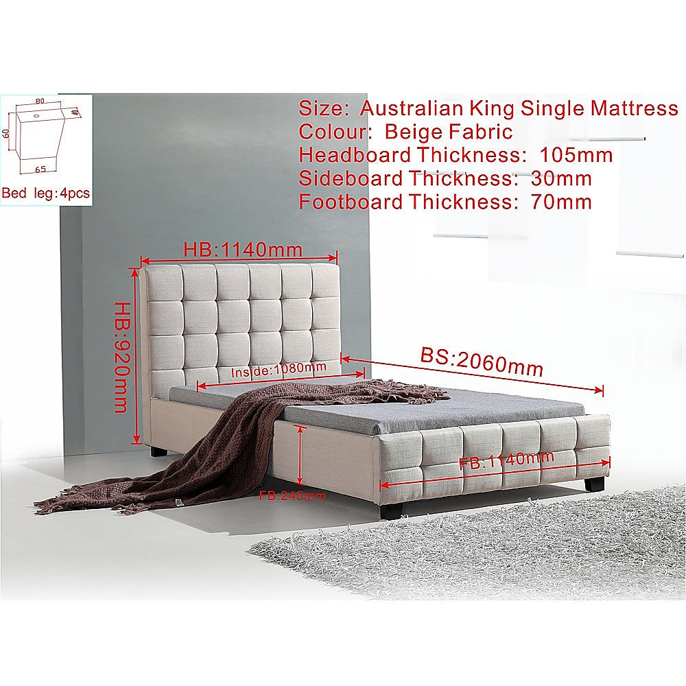 King Single Linen Fabric Deluxe Bed Frame Beige-Furniture > Bedroom-PEROZ Accessories