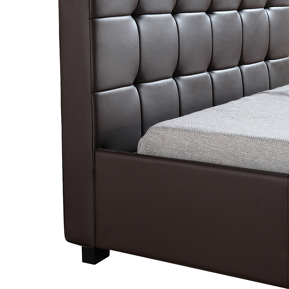 King Single PU Leather Deluxe Bed Frame Brown-Furniture > Bedroom-PEROZ Accessories