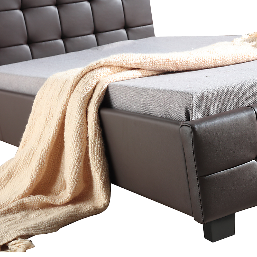 King Single PU Leather Deluxe Bed Frame Brown-Furniture > Bedroom-PEROZ Accessories