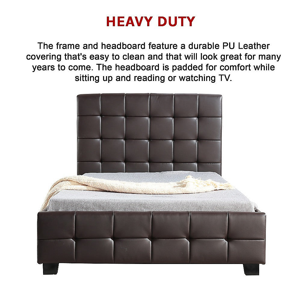 King Single PU Leather Deluxe Bed Frame Brown-Furniture > Bedroom-PEROZ Accessories