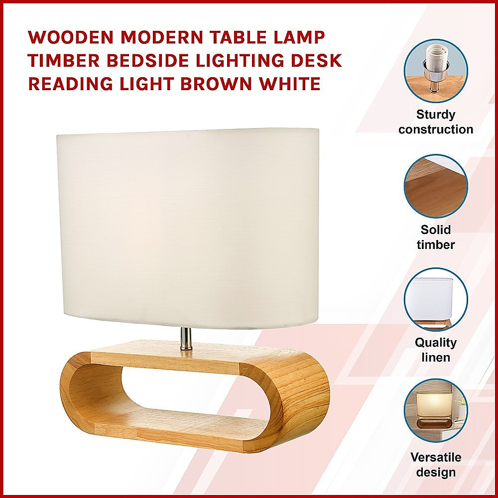 Wooden Modern Table Lamp Timber Bedside Lighting Desk Reading Light Brown White-Home & Garden > Lighting-PEROZ Accessories