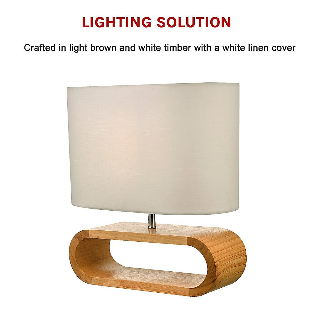 Wooden Modern Table Lamp Timber Bedside Lighting Desk Reading Light Brown White-Home & Garden > Lighting-PEROZ Accessories