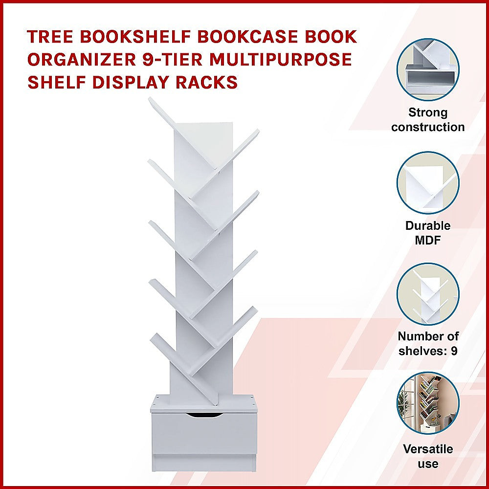 Tree Bookshelf Bookcase Book Organizer 9-Tier Multipurpose Shelf Display Racks-Bookcases & Shelves-PEROZ Accessories